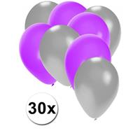 Fun & Feest party gadgets 30x ballonnen zilver en paars