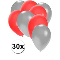 Fun & Feest party gadgets 30x ballonnen zilver en rood
