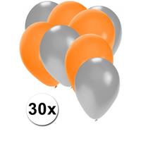 Fun & Feest party gadgets 30x ballonnen zilver en oranje