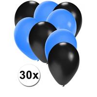 Fun & Feest party gadgets 30x ballonnen zwart en blauw