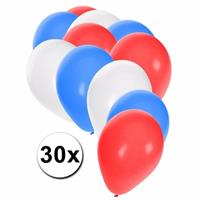 Fun & Feest party gadgets Ballonnen rood/wit/blauw 30 stuks