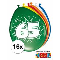Shoppartners Ballonnen 65 jaar van 30 cm 16 stuks + gratis sticker