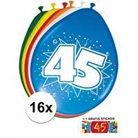 Shoppartners Ballonnen 45 jaar van 30 cm 16 stuks + gratis sticker