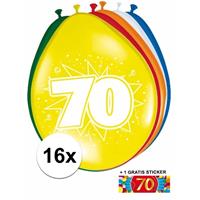 Shoppartners Ballonnen 70 jaar van 30 cm 16 stuks + gratis sticker