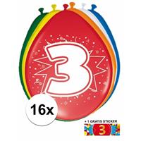 Shoppartners Ballonnen 3 jaar van 30 cm 16 stuks + gratis sticker