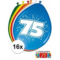 Shoppartners Ballonnen 75 jaar van 30 cm 16 stuks + gratis sticker