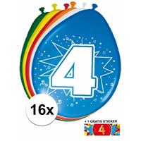 Shoppartners Ballonnen 4 jaar van 30 cm 16 stuks + gratis sticker