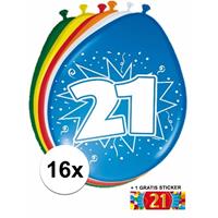 Shoppartners Ballonnen 21 jaar van 30 cm 16 stuks + gratis sticker
