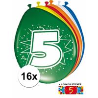 Shoppartners Ballonnen 5 jaar van 30 cm 16 stuks + gratis sticker