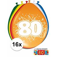 Shoppartners Ballonnen 80 jaar van 30 cm 16 stuks + gratis sticker