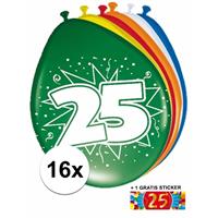 Shoppartners Ballonnen 25 jaar van 30 cm 16 stuks + gratis sticker