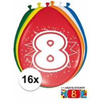 Shoppartners Ballonnen 8 jaar van 30 cm 16 stuks + gratis sticker