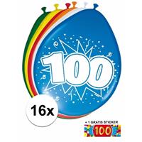 Shoppartners Ballonnen 100 jaar van 30 cm 16 stuks + gratis sticker