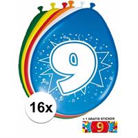 Shoppartners Ballonnen 9 jaar van 30 cm 16 stuks + gratis sticker