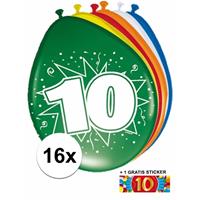 Shoppartners Ballonnen 10 jaar van 30 cm 16 stuks + gratis sticker