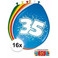 Shoppartners Ballonnen 35 jaar van 30 cm 16 stuks + gratis sticker