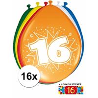 Shoppartners Ballonnen 16 jaar van 30 cm 16 stuks + gratis sticker