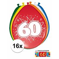 Shoppartners Ballonnen 60 jaar van 30 cm 16 stuks + gratis sticker