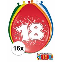 Shoppartners Ballonnen 18 jaar van 30 cm 16 stuks + gratis sticker