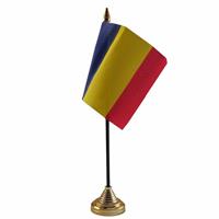 Bellatio Roemenie tafelvlaggetje 10 x 15 cm met standaard