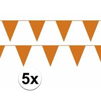 Bellatio 5x oranje vlaggenlijn / slinger 10 meter