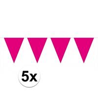 5x vlaggenlijn / slinger magenta roze 10 meter