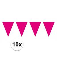 10x vlaggenlijn / slinger magenta roze 10 meter