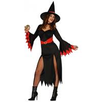 Bellatio Zwarte lange heksen jurk met rode details Multi