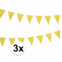 Bellatio 3x Gele vlaggenlijnen met witte stippen 4 meter