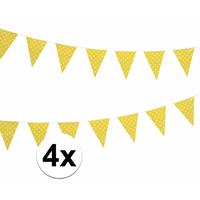 Bellatio 4x Gele vlaggenlijnen met witte stippen 4 meter
