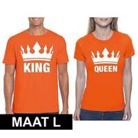 Shoppartners Koningsdag koppel King & Queen t-shirt oranje