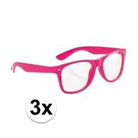 Bellatio 3x Neon brillen roze voor volwassenen