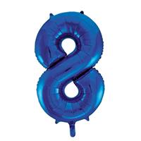 Cijfer 8 folie ballon blauw van 92 cm Blauw
