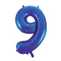 Cijfer 9 folie ballon blauw van 92 cm Blauw