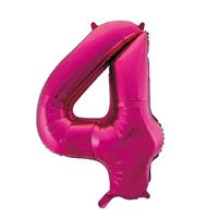 Cijfer 4 folie ballon roze van 92 cm Roze
