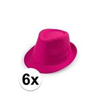 6x Voordelige Toppers roze trilby hoedjes Roze