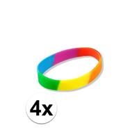 4x Siliconen armbanden regenboog Multi