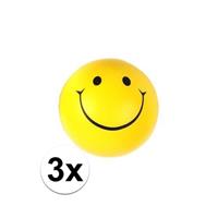 3x Smiley stressbal 6 cm Geel