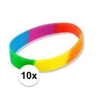 10x Siliconen armbandjes regenboog Multi