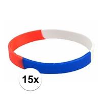 15x Siliconen armbandjes rood wit blauw Multi