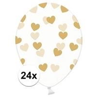 24x Transparante ballonnen met hartjes goud Multi