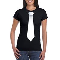 Shoppartners Zwart t-shirt met witte stropdas dames Zwart