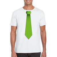 Shoppartners Wit t-shirt met groene stropdas heren Wit