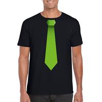 Shoppartners Zwart t-shirt met groene stropdas heren Zwart