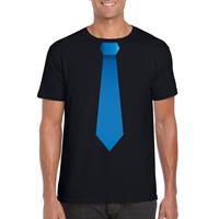 Shoppartners Zwart t-shirt met blauwe stropdas heren Zwart