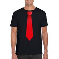 Shoppartners Zwart t-shirt met rode stropdas heren Zwart