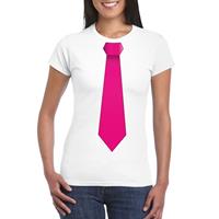 Shoppartners Wit t-shirt met roze stropdas dames Wit