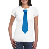 Shoppartners Wit t-shirt met blauwe stropdas dames Wit