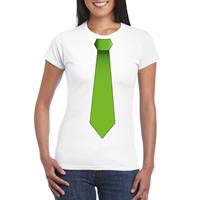 Shoppartners Wit t-shirt met groene stropdas dames Wit