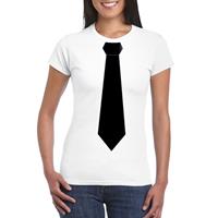 Shoppartners Wit t-shirt met zwarte stropdas dames Wit